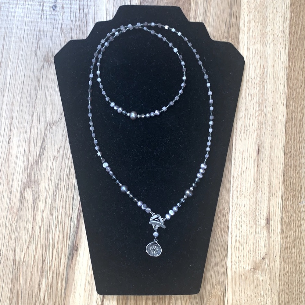 Silpada Sterling Silver, Hematite, Glass, Gray Pearls Shell Necklace N1784